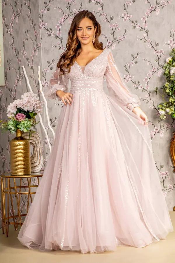 Dress Bead Sequin Embellished Mesh Aline Long Dress Evening Wear by Tux-USA