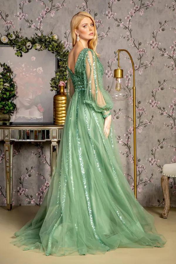 Dress Bead Sequin Embellished Mesh Aline Long Dress Evening Wear by Tux-USA