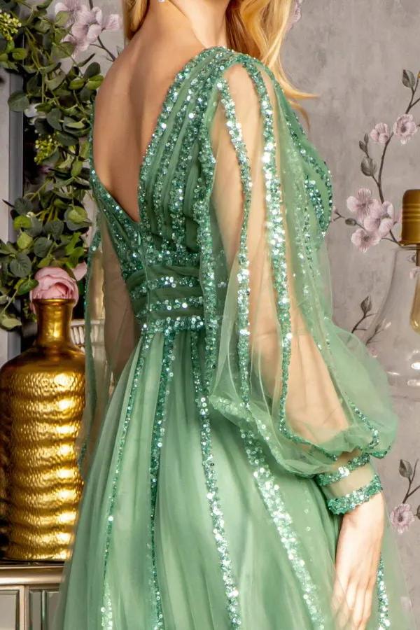Dress Bead Sequin Embellished Mesh Aline Long Dress Evening Wear by Tux-USA