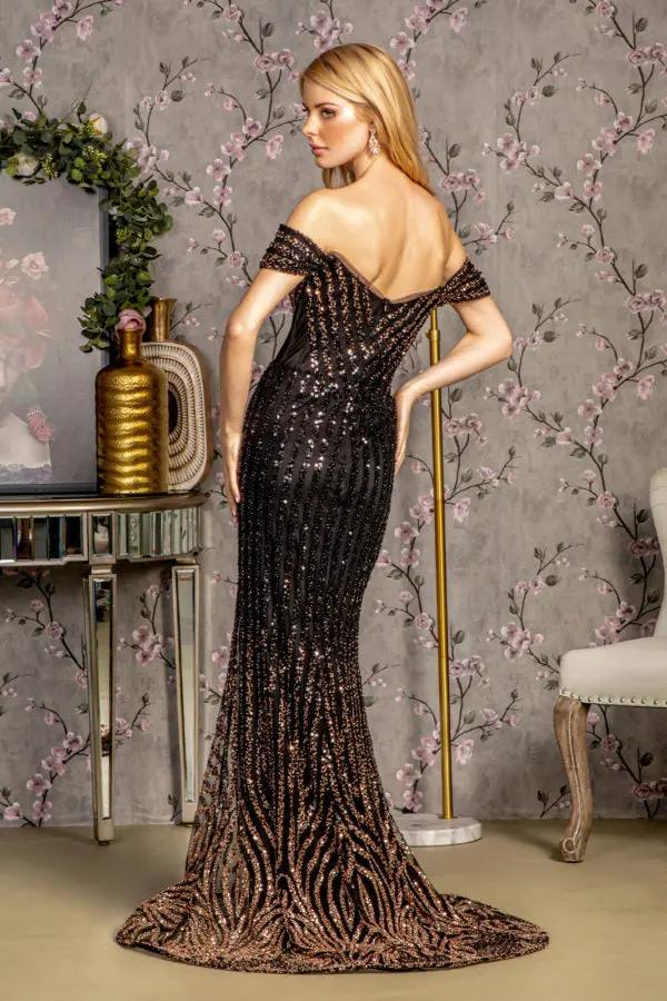 Metallic Sequin Mesh Mermaid Long Dress w/ Detachable Waist Drape by Tux-USA