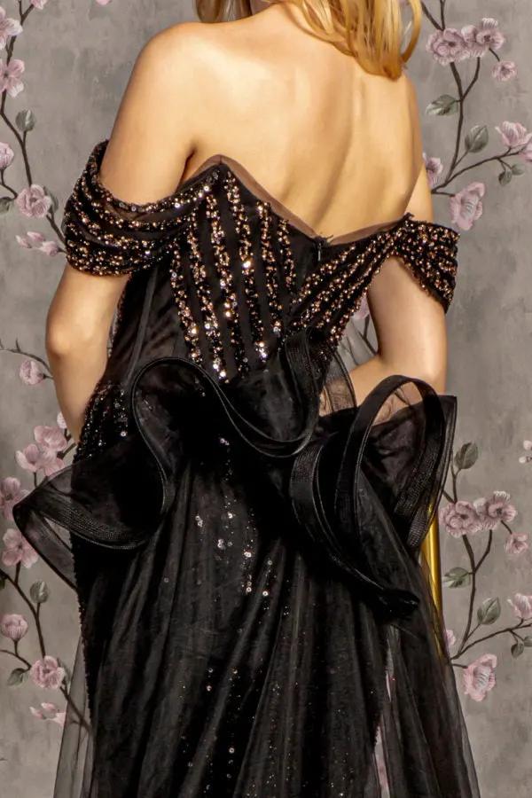 Metallic Sequin Mesh Mermaid Long Dress w/ Detachable Waist Drape by Tux-USA
