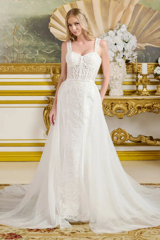 Form-Fitting Wedding Gown Multiple Beaded Spaghetti Straps Sweetheart Neckline Bodice by Tux-USA