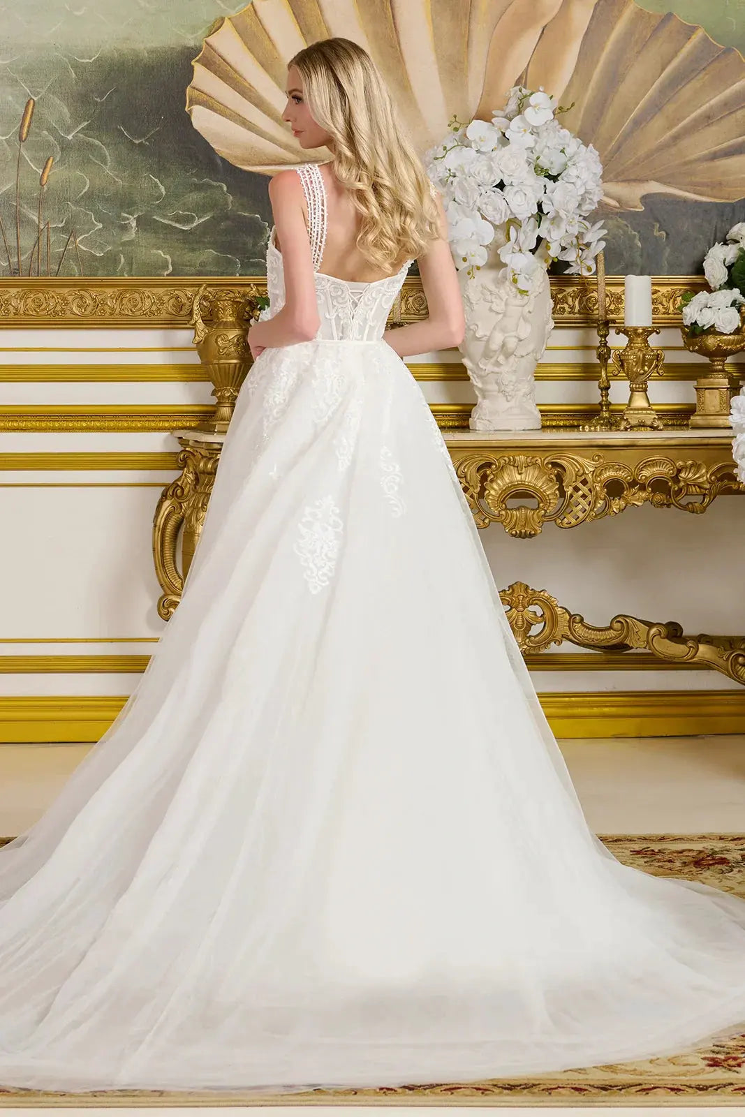 Form-Fitting Wedding Gown Multiple Beaded Spaghetti Straps Sweetheart Neckline Bodice by Tux-USA