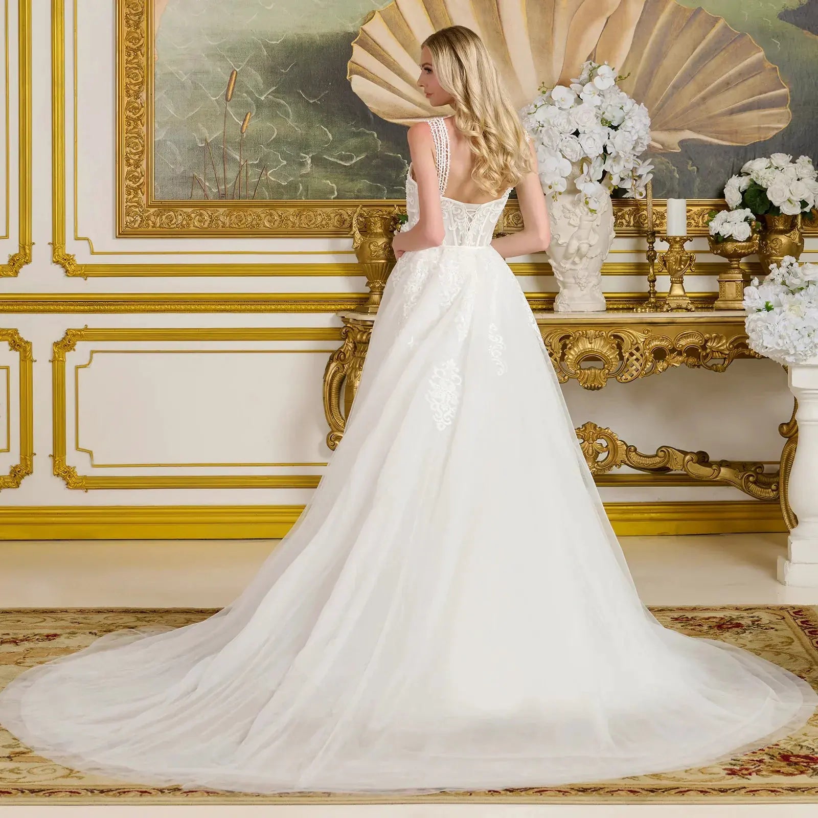 Form-Fitting Wedding Gown Multiple Beaded Spaghetti Straps Sweetheart Neckline Bodice by Tux-USA
