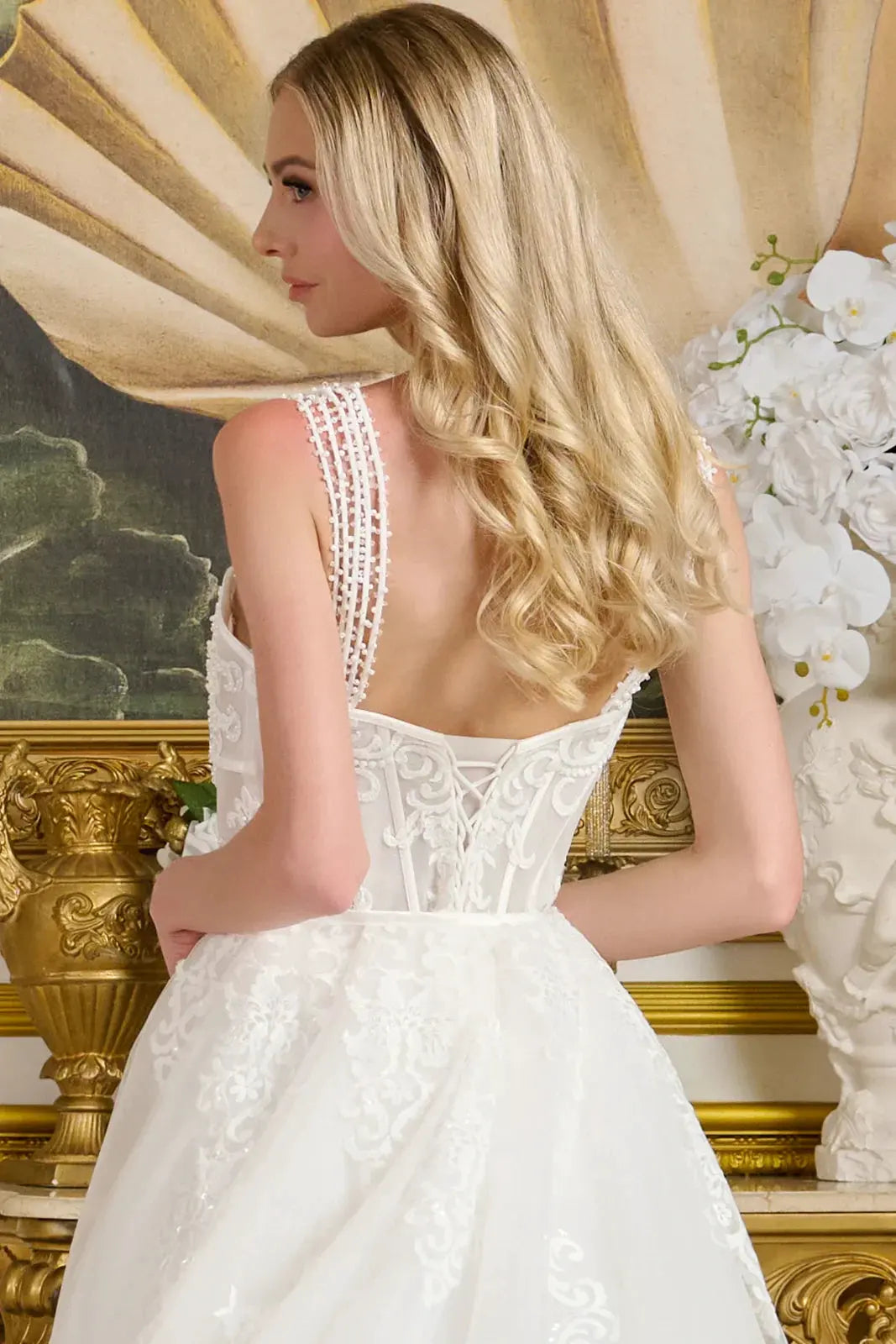 Form-Fitting Wedding Gown Multiple Beaded Spaghetti Straps Sweetheart Neckline Bodice by Tux-USA