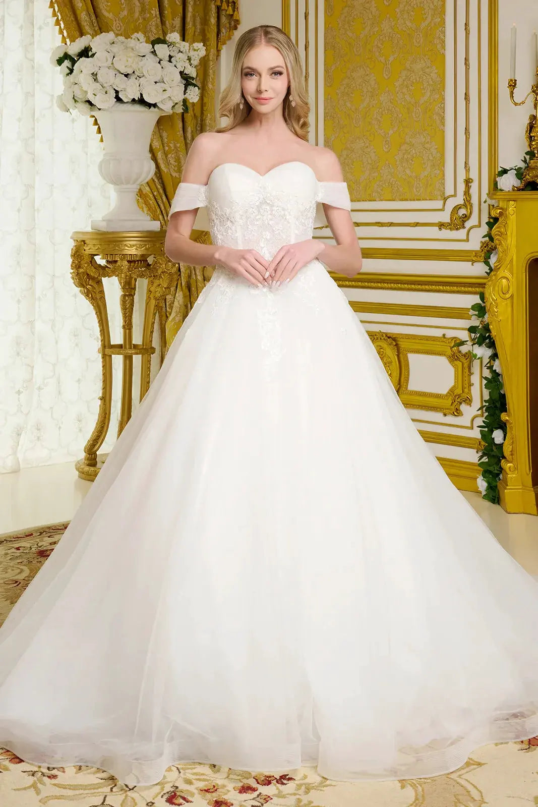 Wedding Gown A Voluminous A-Line Silhouette, With Shimmering Beads, Intricate Embroidery, And Sequins by Tux-USA