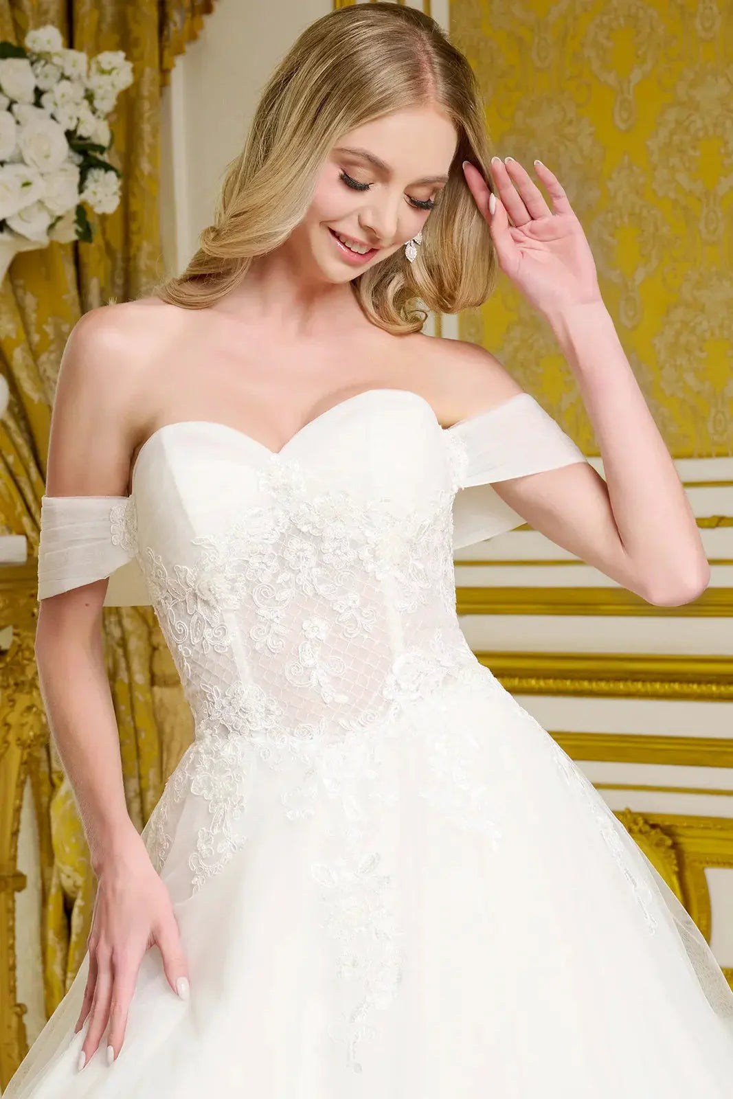 Wedding Gown A Voluminous A-Line Silhouette, With Shimmering Beads, Intricate Embroidery, And Sequins by Tux-USA