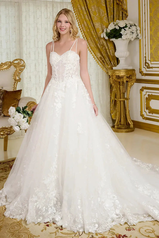 Spaghetti Straps, Sweetheart Neckline Bodice A-Line Wedding Gown by Tux-USA