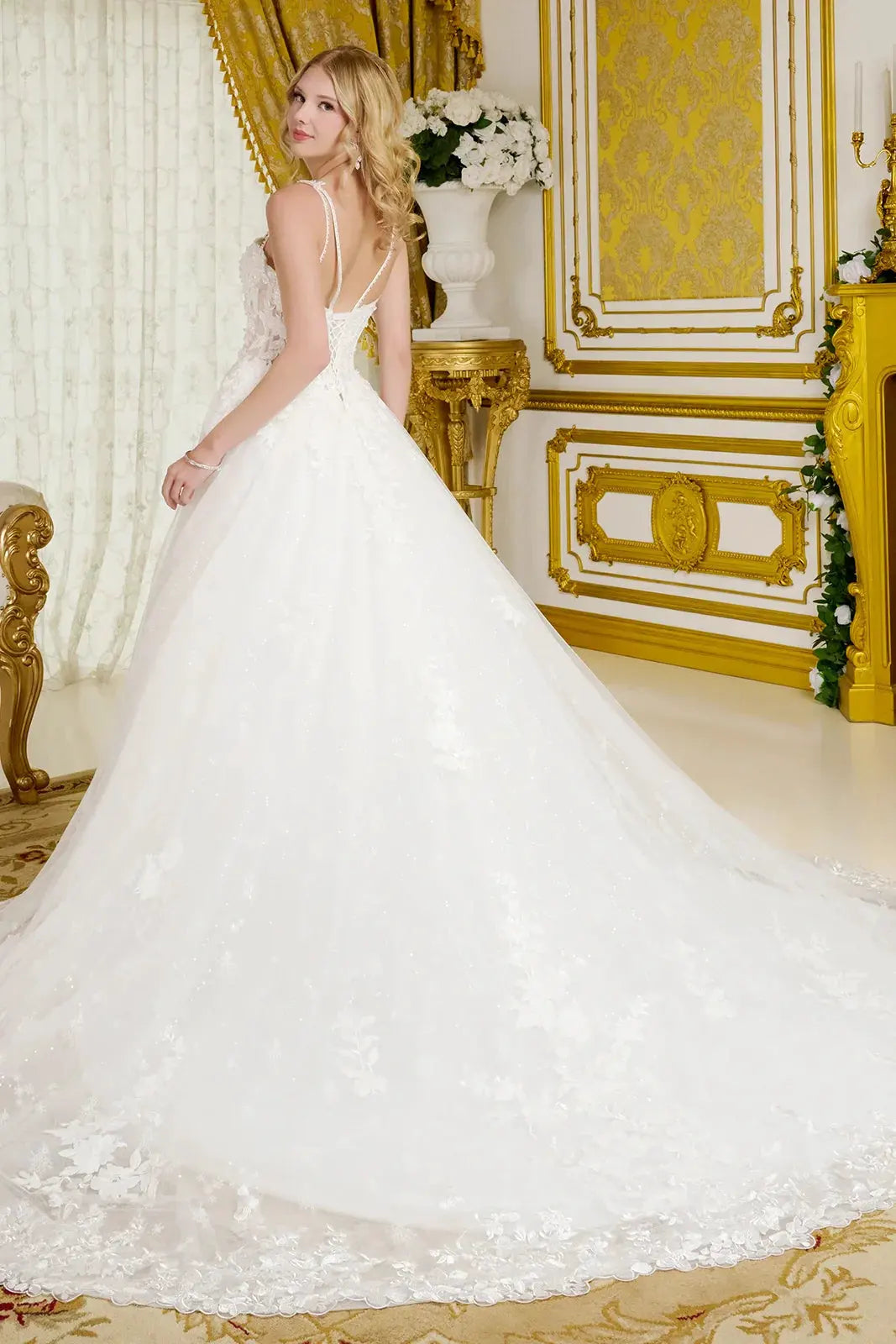 Spaghetti Straps, Sweetheart Neckline Bodice A-Line Wedding Gown by Tux-USA
