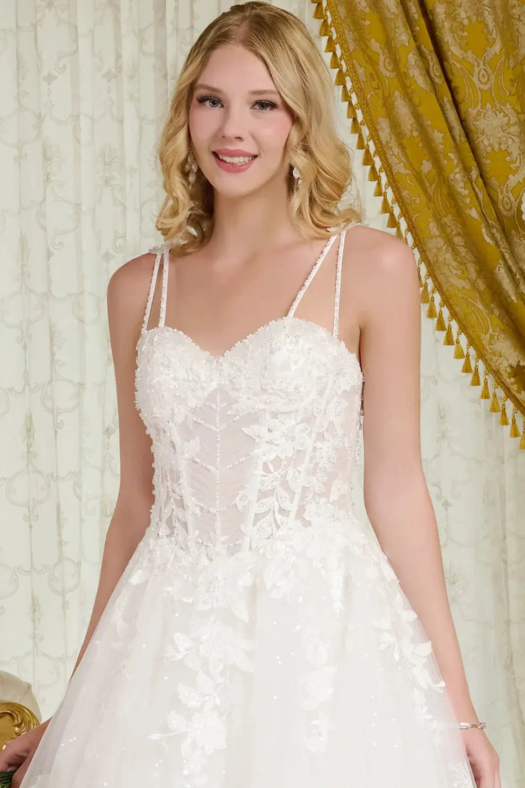 Spaghetti Straps, Sweetheart Neckline Bodice A-Line Wedding Gown by Tux-USA