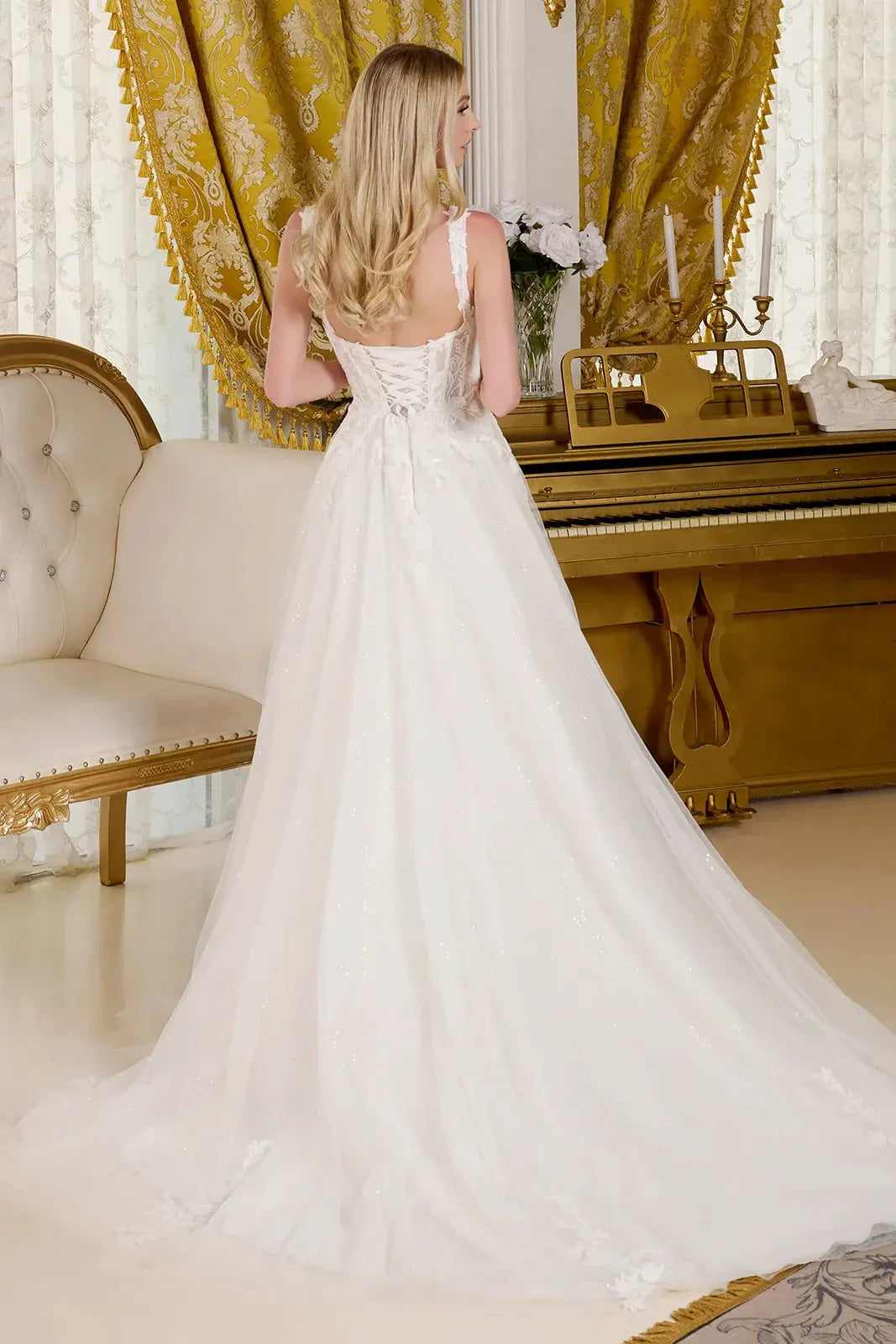 A-line wedding dress with V-neck and straps by Tux-USA