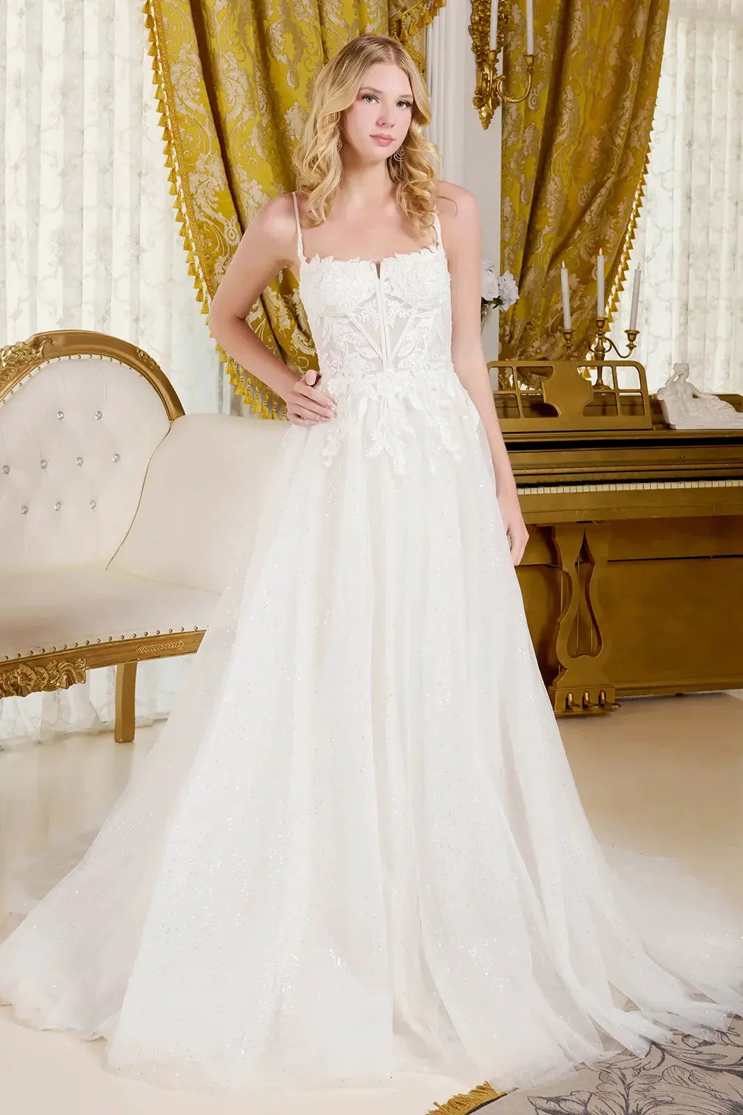 A-Line Wedding Dress Spaghetti Straps Bodice With A Boat Neckline by Tux-USA