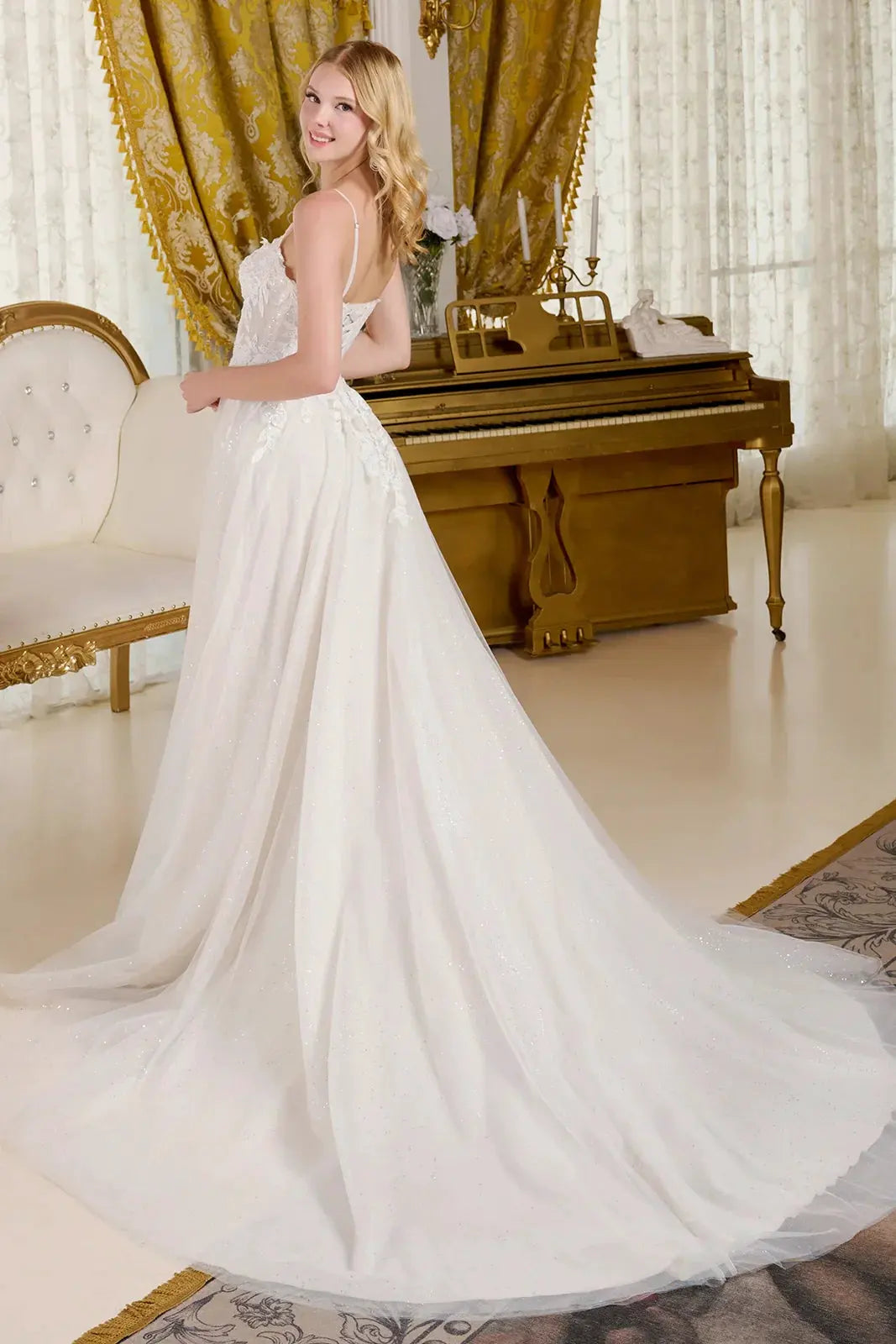A-Line Wedding Dress Spaghetti Straps Bodice With A Boat Neckline by Tux-USA