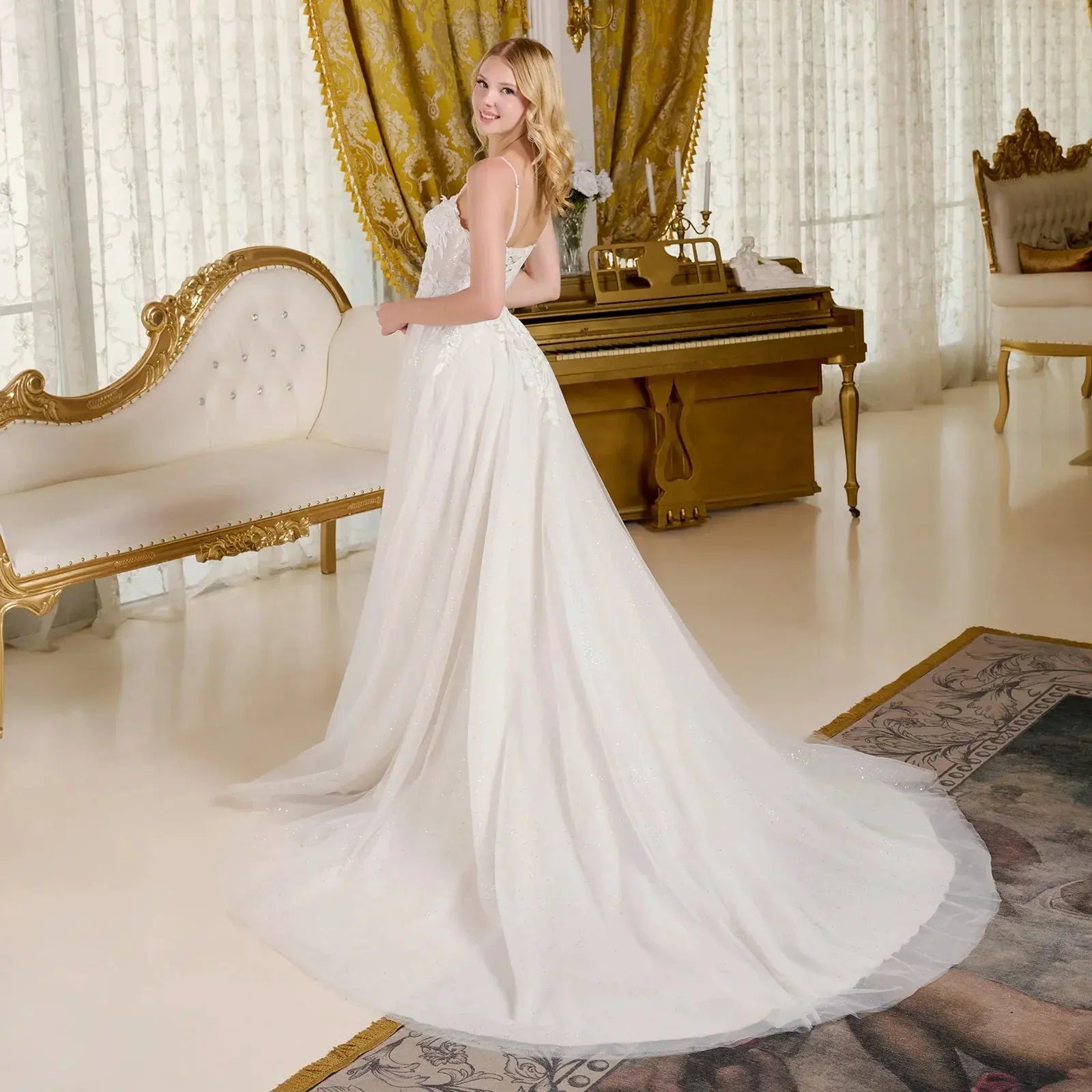A-Line Wedding Dress Spaghetti Straps Bodice With A Boat Neckline by Tux-USA