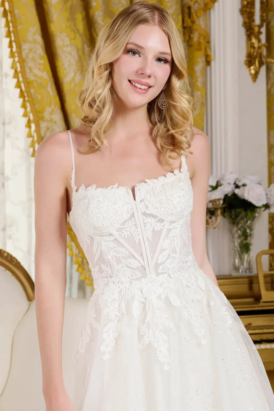 A-Line Wedding Dress Spaghetti Straps Bodice With A Boat Neckline by Tux-USA
