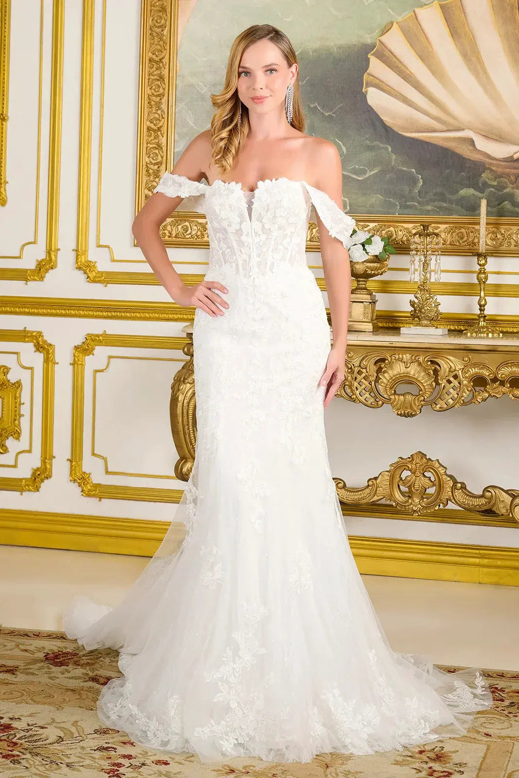Fitted Wedding Dress With Detachable Straps And Corset Bodice With V-Neck by Tux-USA