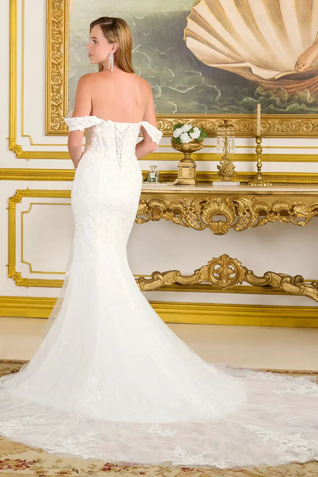 Fitted Wedding Dress With Detachable Straps And Corset Bodice With V-Neck by Tux-USA