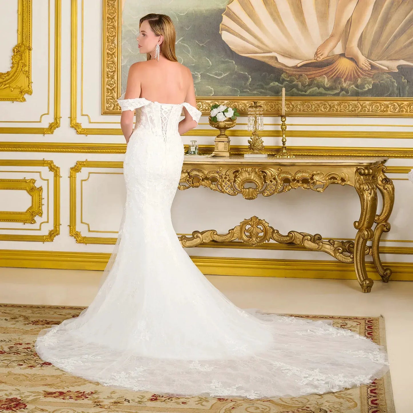 Fitted Wedding Dress With Detachable Straps And Corset Bodice With V-Neck by Tux-USA
