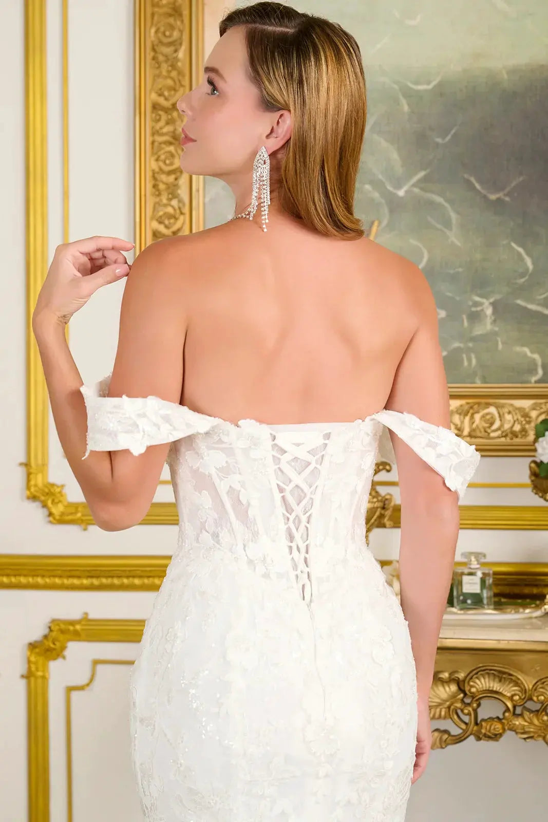 Fitted Wedding Dress With Detachable Straps And Corset Bodice With V-Neck by Tux-USA