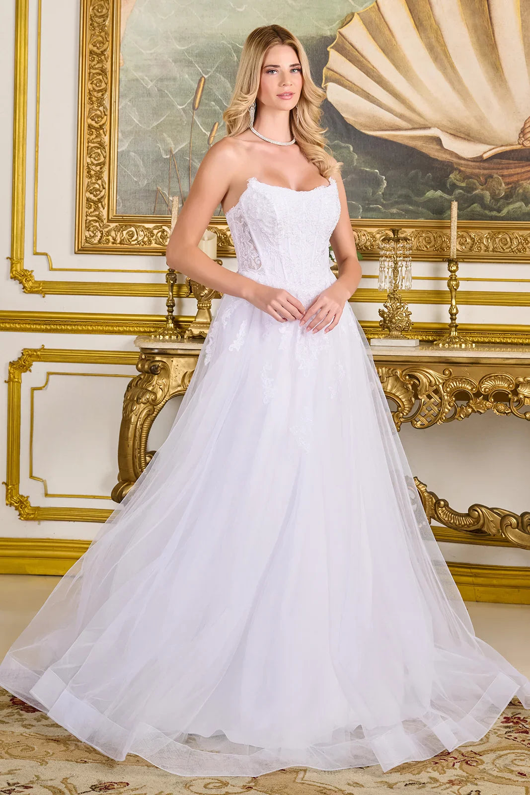 A-Line Wedding Dress With Embroidery, Sparkling Sequins, Strapless-0