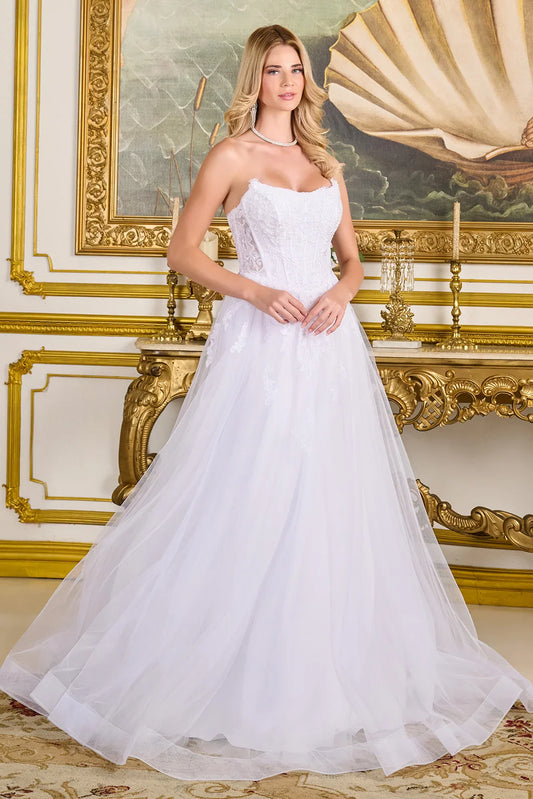 A-Line Wedding Dress With Embroidery, Sparkling Sequins, Strapless-0