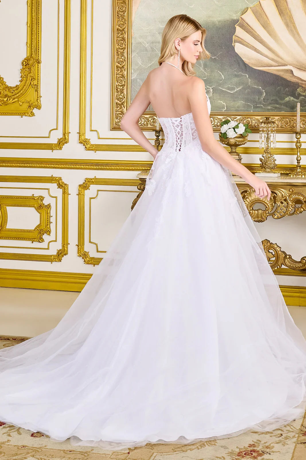 A-Line Wedding Dress With Embroidery, Sparkling Sequins, Strapless-1