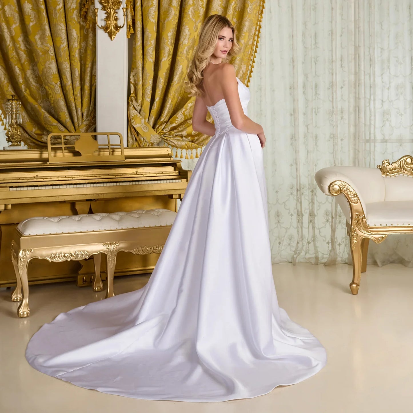 Wedding Dress With Clean Lines And Defined Structure, Strapless Bodice With V-Neck-3