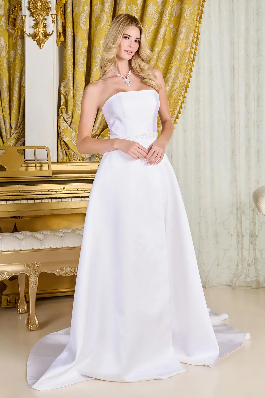 Taffeta Wedding Dress With Strapless Corset Bodice And Straight Neckline-0