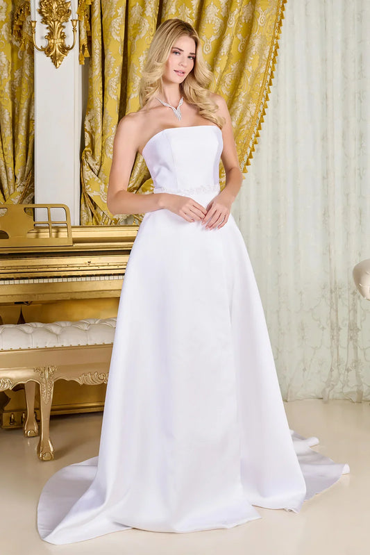 Taffeta Wedding Dress With Strapless Corset Bodice And Straight Neckline-0