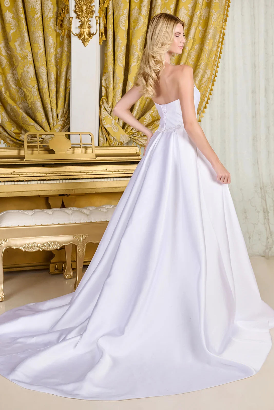 Taffeta Wedding Dress With Strapless Corset Bodice And Straight Neckline-1