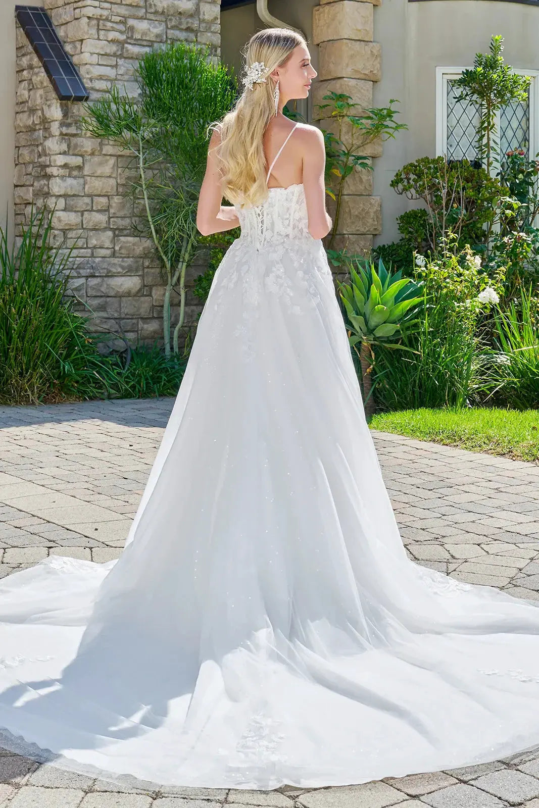 Thin Straps Boat Neckline Corset Lace Underlayer Bodice Sequin Underlayer Skirt A Line Train Dress by Tux-USA