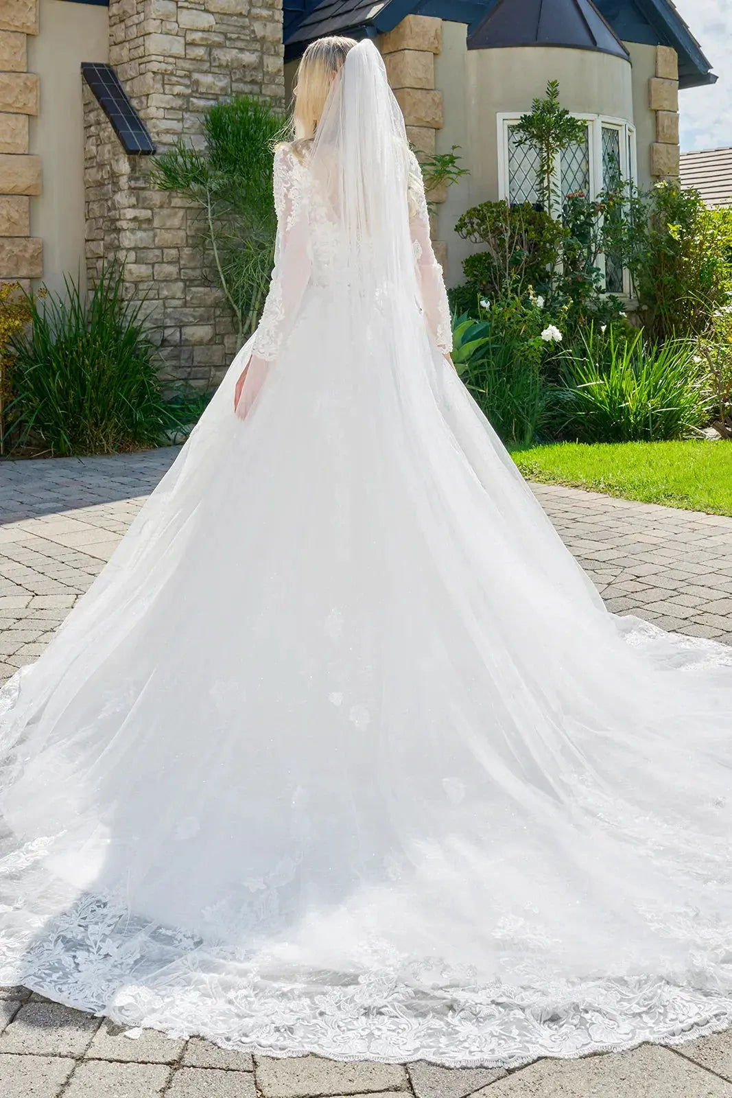 Wedding Dress Made Of Transparent Mesh, With Long Sleeves, A Round Neckline, And A Corset-Style Bodice. by Tux-USA