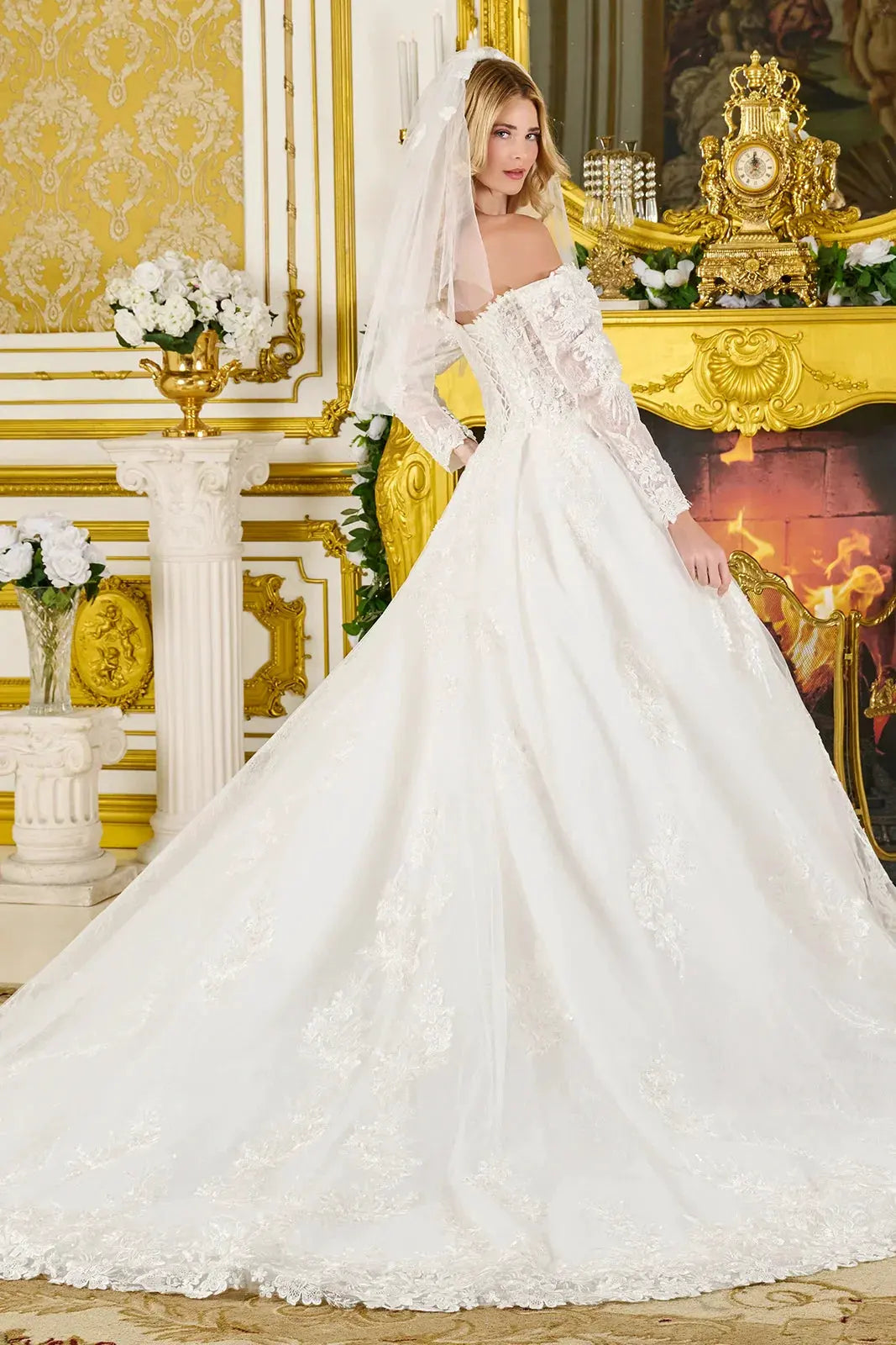 Wedding Ball Gown Off-Shoulder 3/4 Sleeves,A Sweetheart Neckline Corset Bodice by Tux-USA