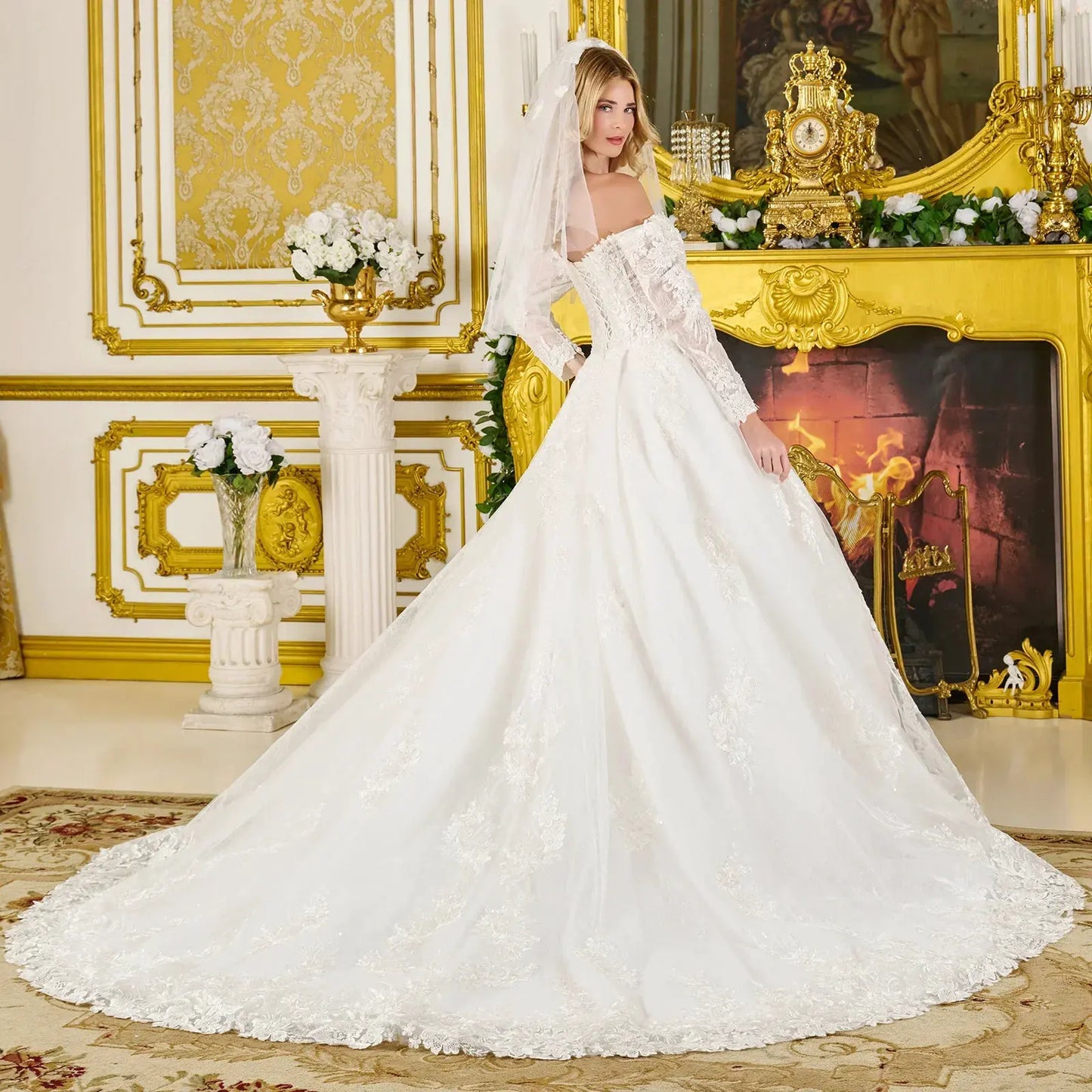 Wedding Ball Gown Off-Shoulder 3/4 Sleeves,A Sweetheart Neckline Corset Bodice by Tux-USA