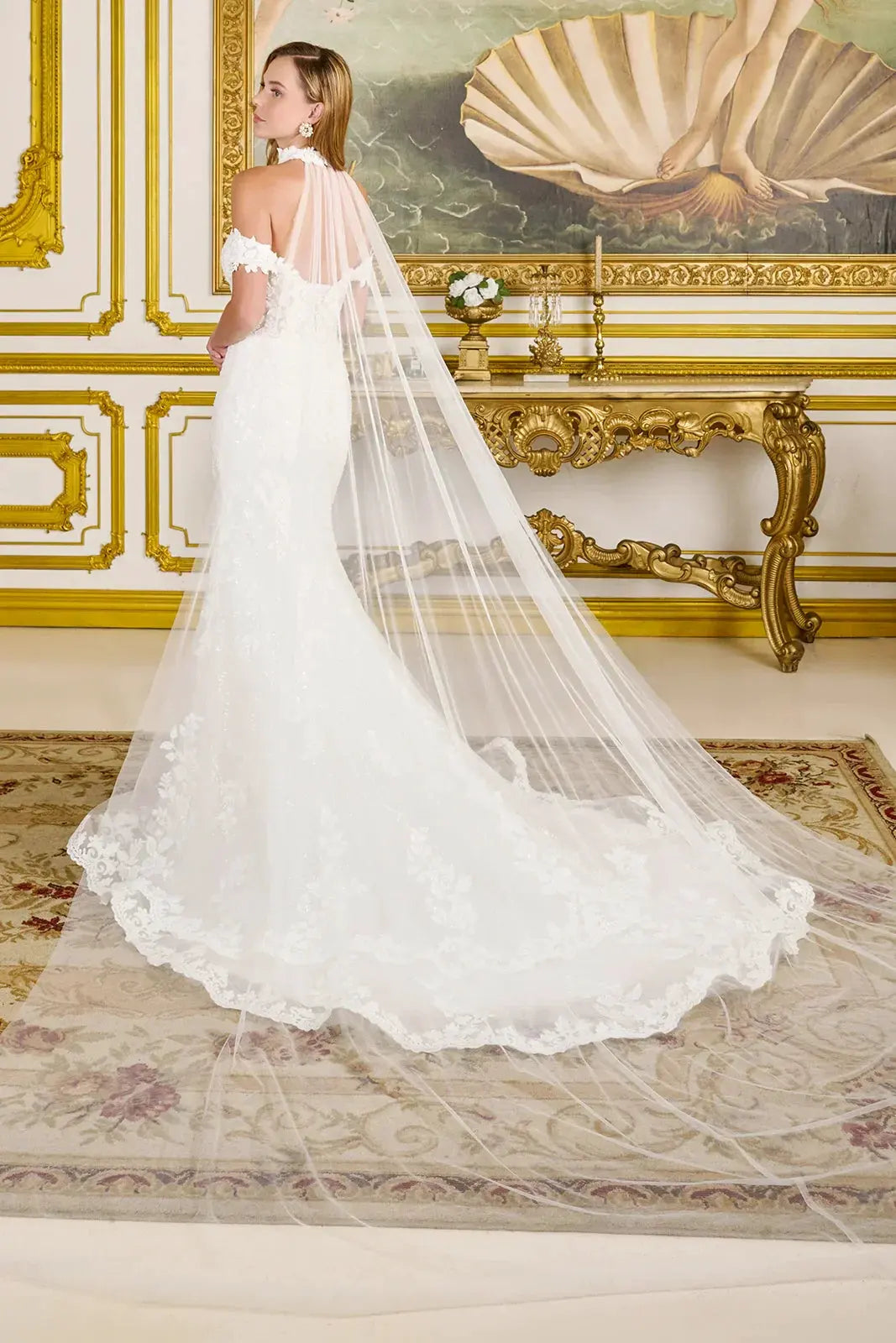 Fitted Wedding Dress With Off-The-Shoulder Design, Appliqués, Embroidery, Beads And Sequins With A Touch Of Sparkle by Tux-USA