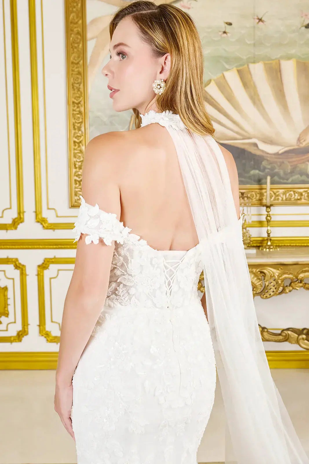 Fitted Wedding Dress With Off-The-Shoulder Design, Appliqués, Embroidery, Beads And Sequins With A Touch Of Sparkle by Tux-USA