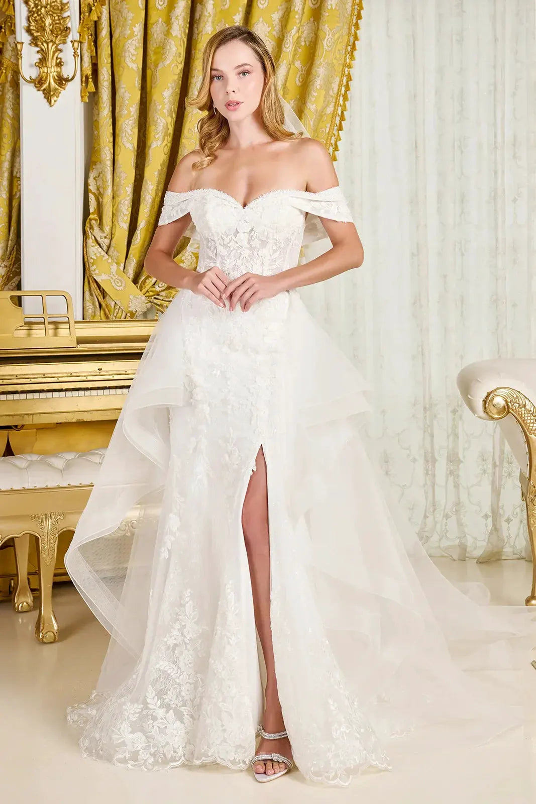 Intricately Detailed Off-Shoulder Wedding Gown by Tux-USA