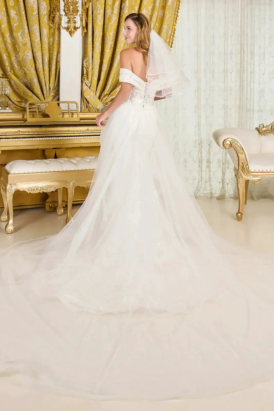 Intricately Detailed Off-Shoulder Wedding Gown by Tux-USA