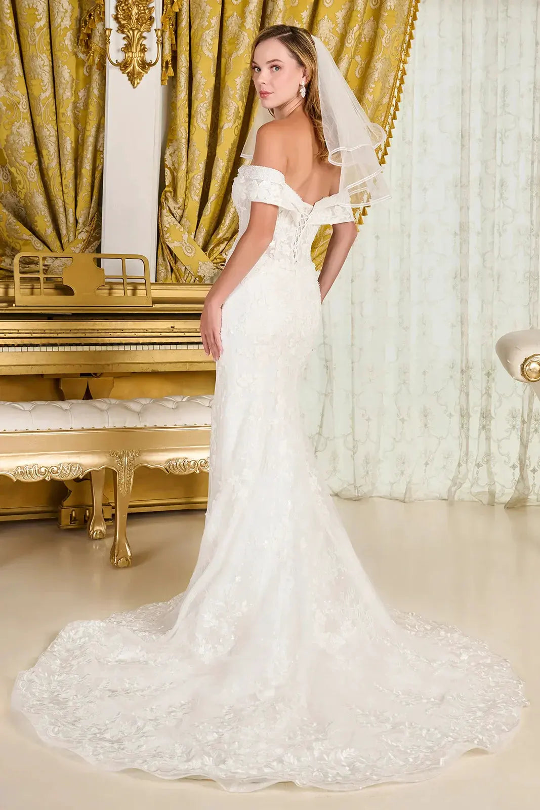 Intricately Detailed Off-Shoulder Wedding Gown by Tux-USA