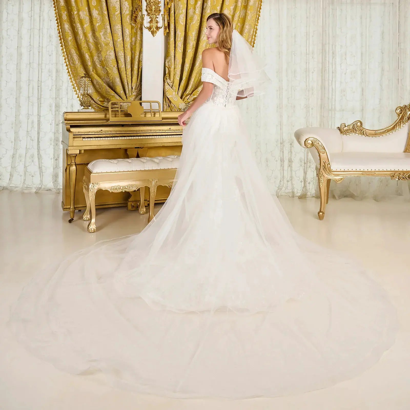Intricately Detailed Off-Shoulder Wedding Gown by Tux-USA