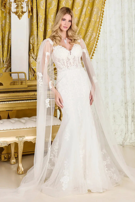 Trumpet-Style Wedding Gown, Intricate Appliqués, Sparkling Beads, Sequins, And Embroidery by Tux-USA