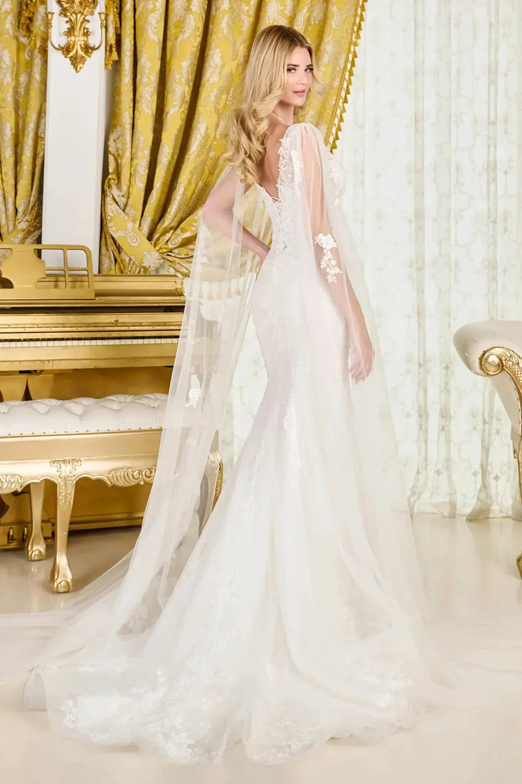 Trumpet-Style Wedding Gown, Intricate Appliqués, Sparkling Beads, Sequins, And Embroidery by Tux-USA