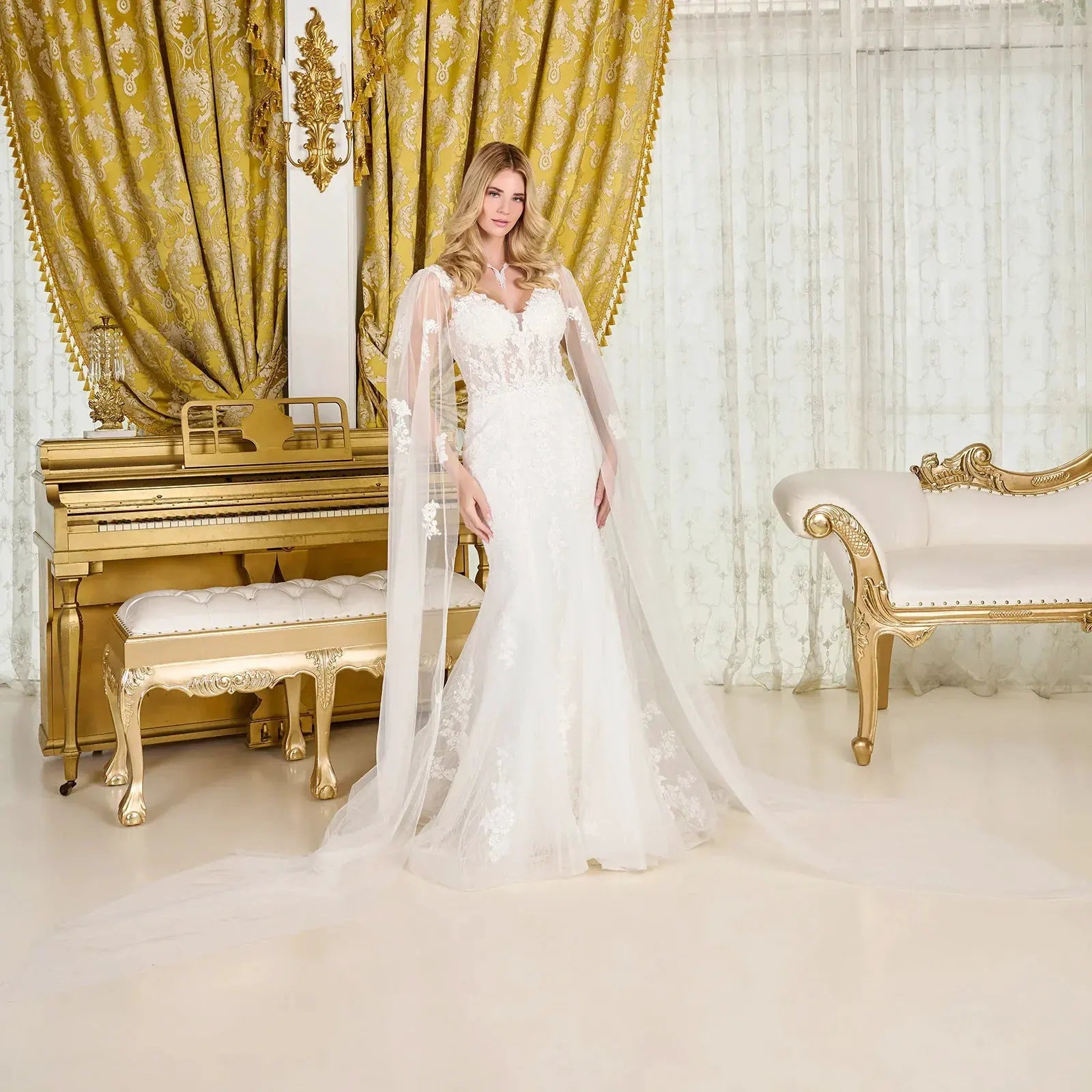 Trumpet-Style Wedding Gown, Intricate Appliqués, Sparkling Beads, Sequins, And Embroidery by Tux-USA