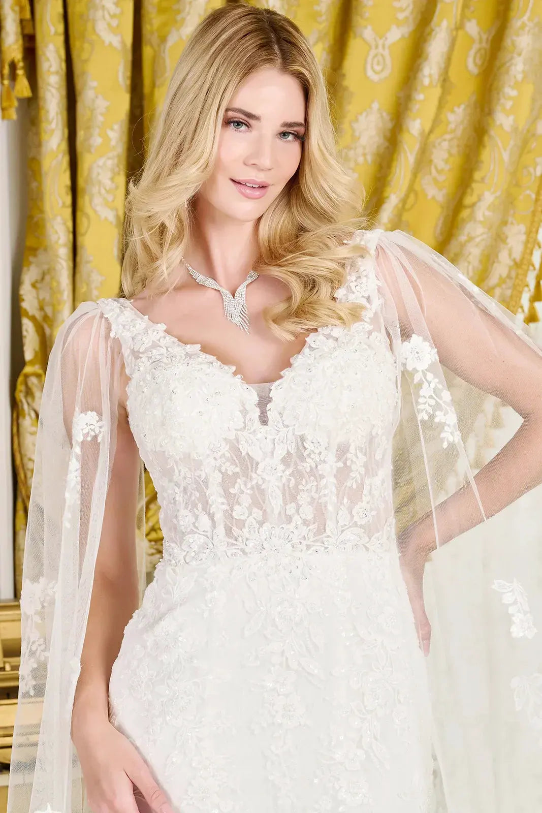 Trumpet-Style Wedding Gown, Intricate Appliqués, Sparkling Beads, Sequins, And Embroidery by Tux-USA