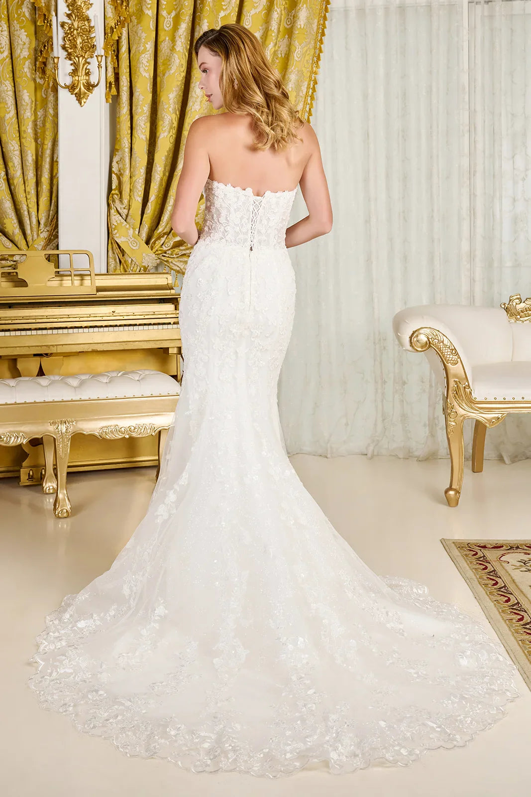 Wedding Dress With Trumpet Cut, Detachable Sheer High Neck Top And Long Sleeves-3