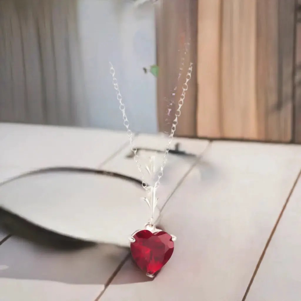 925 Sterling Silver Necklace Red Heart Pendant by Nichestar
