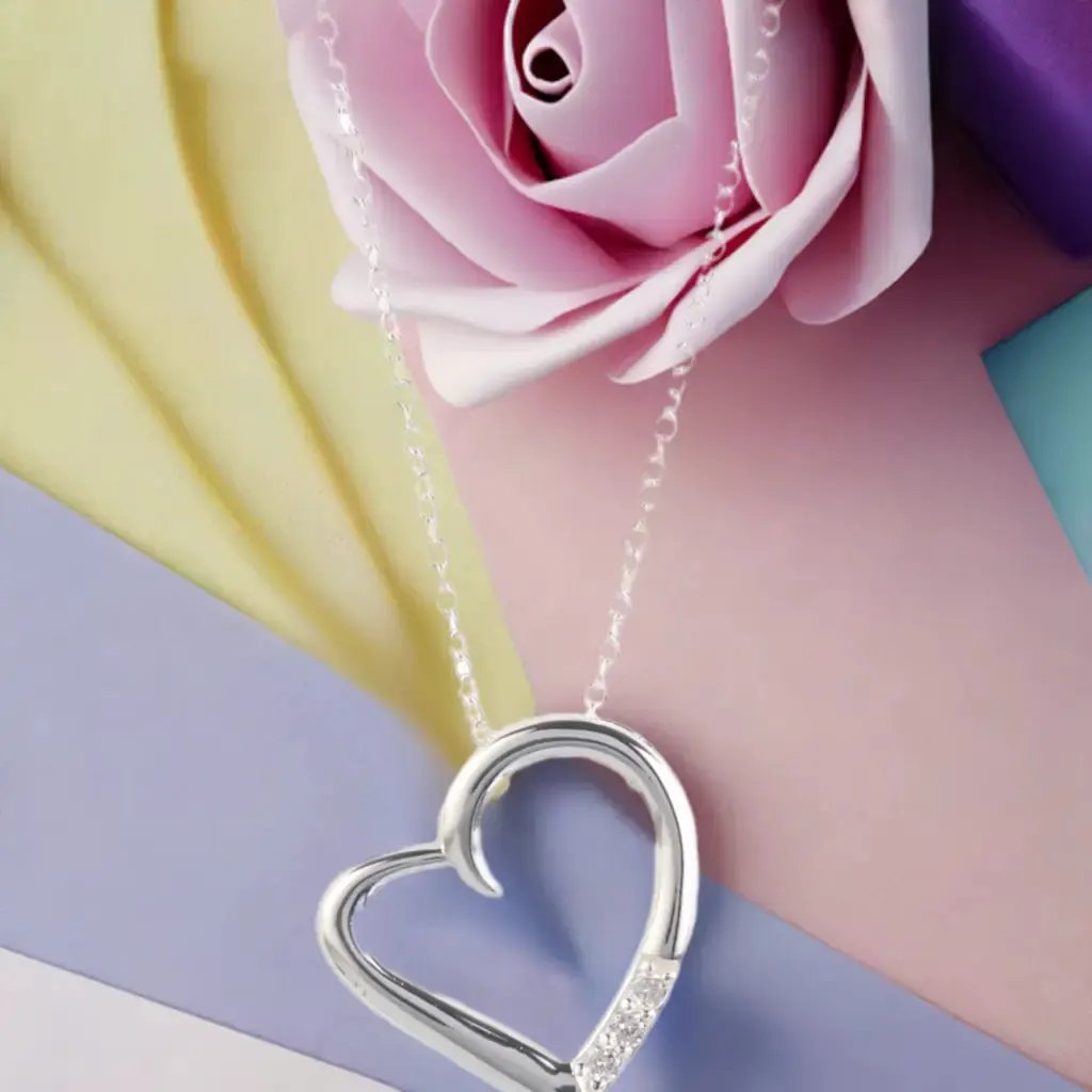14K Silver Plated Necklace Love Heart Pave Pendant Necklace by Nichestar