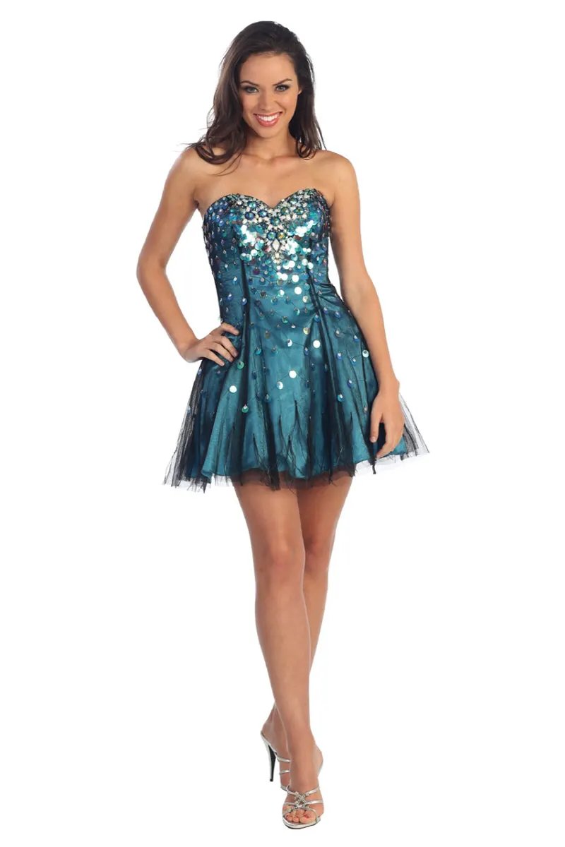 Strapless Sweetheart Short Dress with Sparkling Sequin by Tux-USA