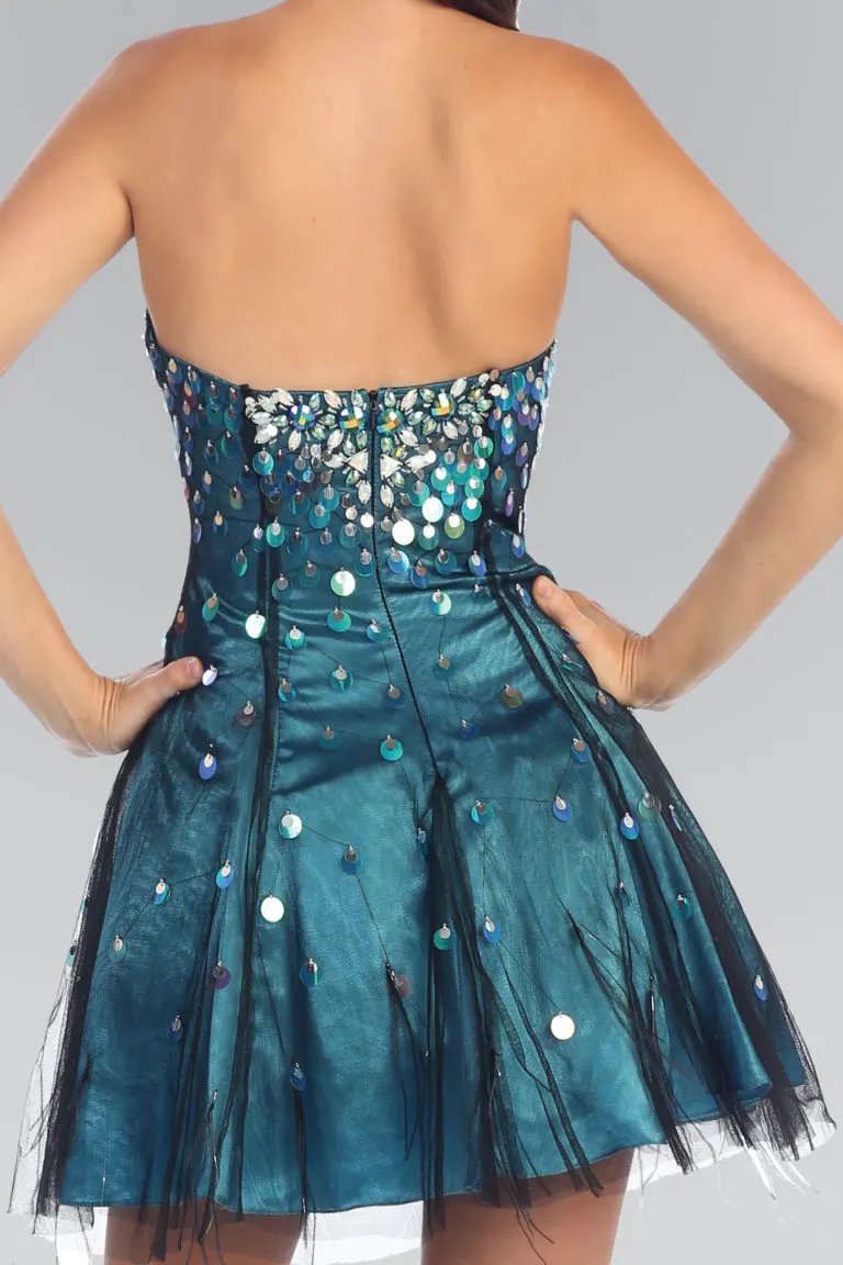 Strapless Sweetheart Short Dress with Sparkling Sequin by Tux-USA