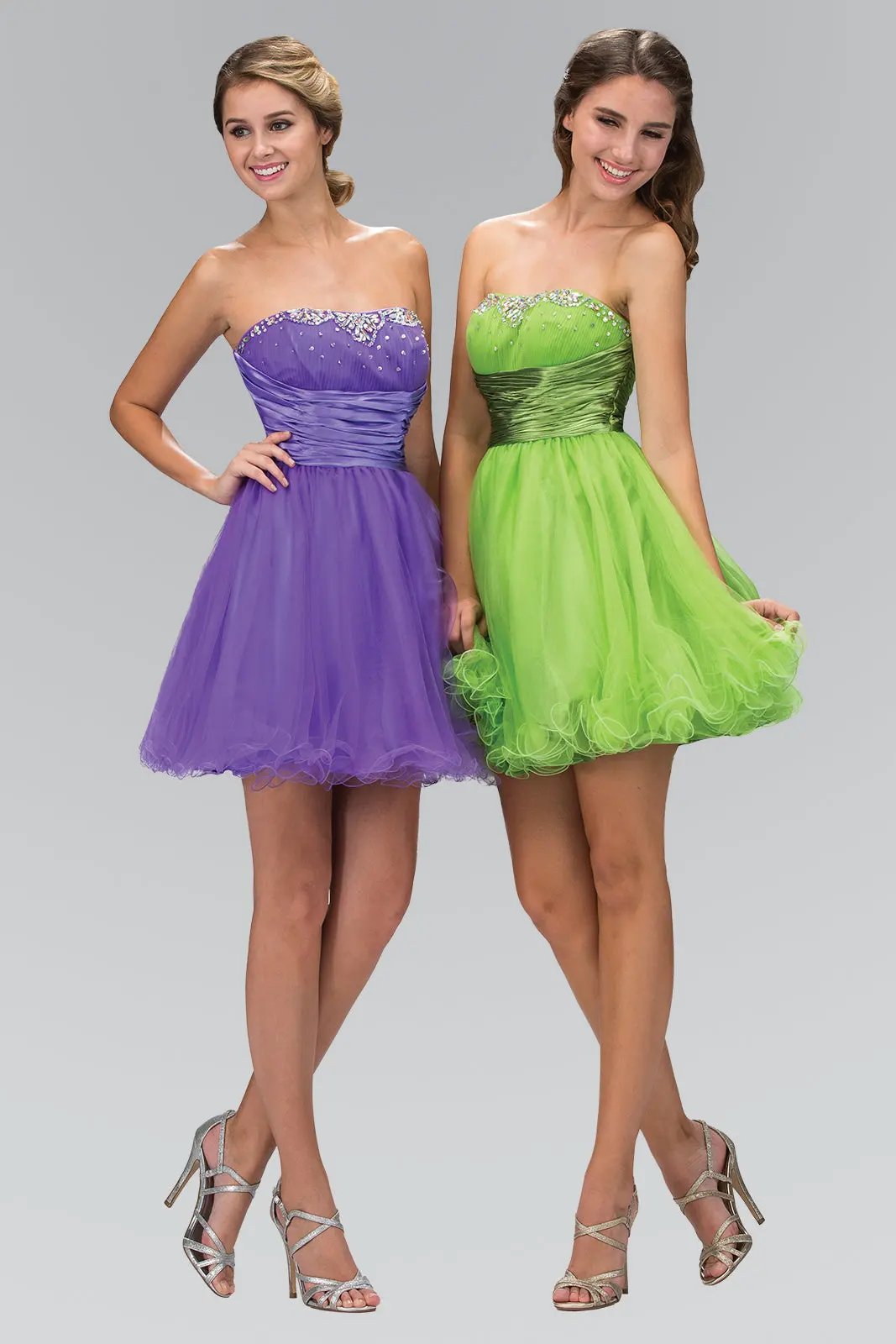 Sleeveless Sweetheart Beaded Tulle Short Dress with Pleated Satin Waistband by Tux-USA